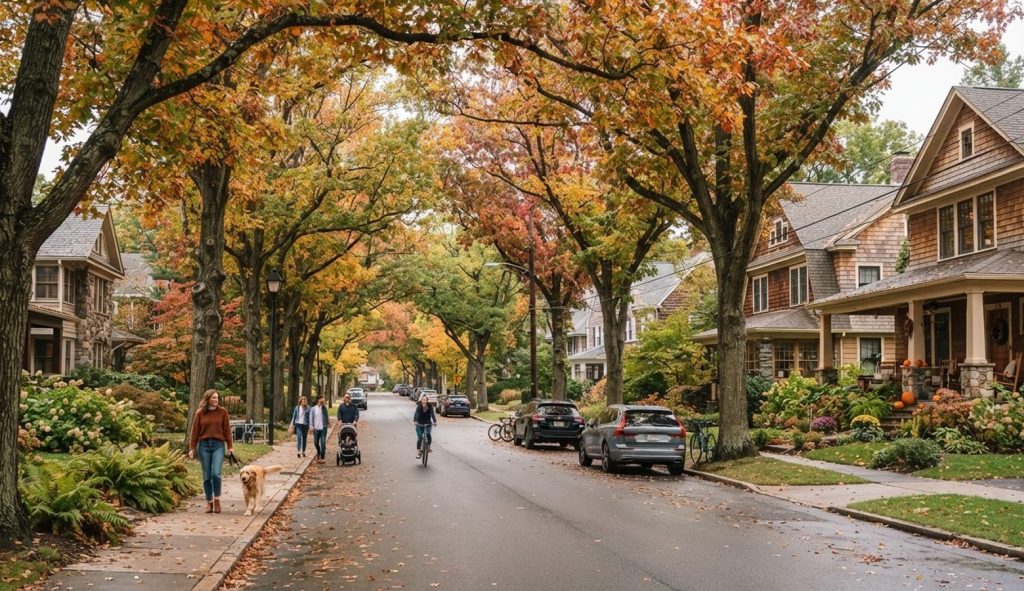 Maplewood, New Jersey tree-lined street in autumn