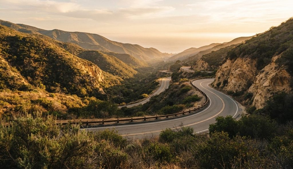 Topanga Canyon, California winding road through the hills